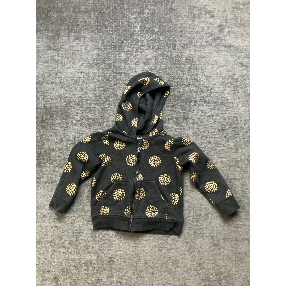 Cat & Jack Hoodie Kids 3T Black Metallic Heart Print Fleece Lined Full Zipper